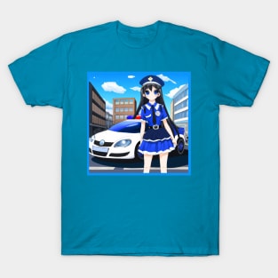 Anime Policewoman with Patrol Car T-Shirt